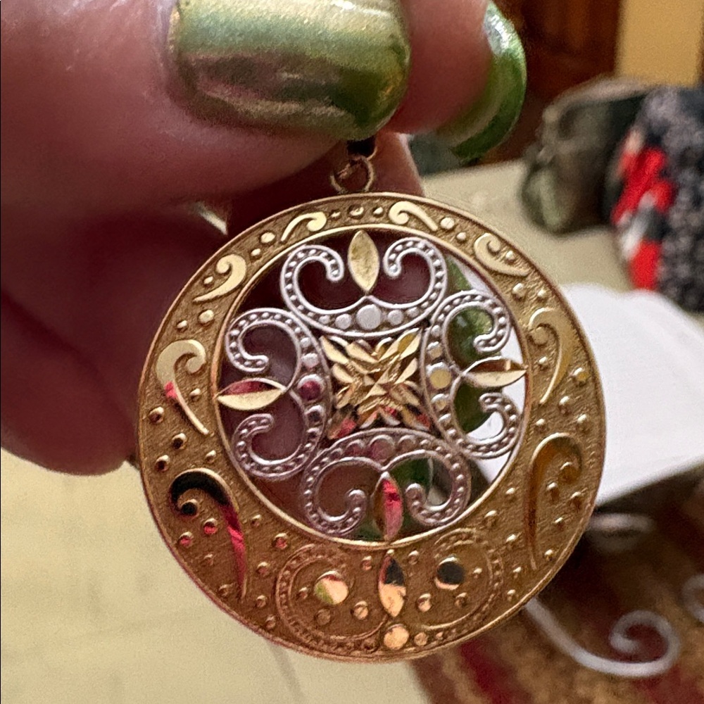 10K Two tone Diamond cut slide pendant